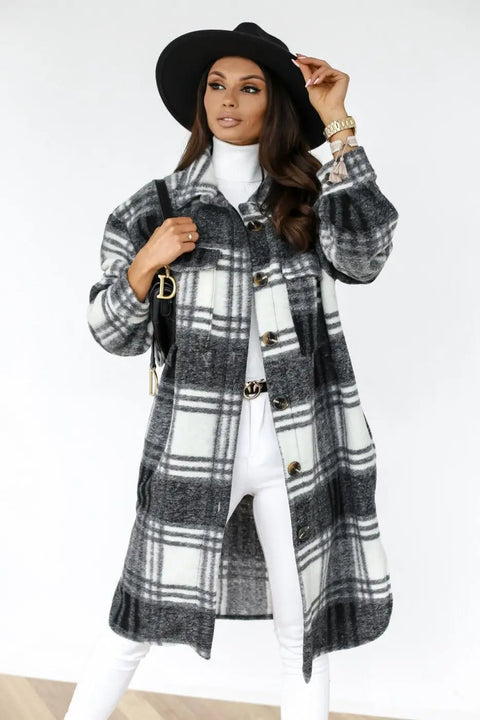 Winter Checked Jackets Coats Women Fashion Casual Oversized Turn