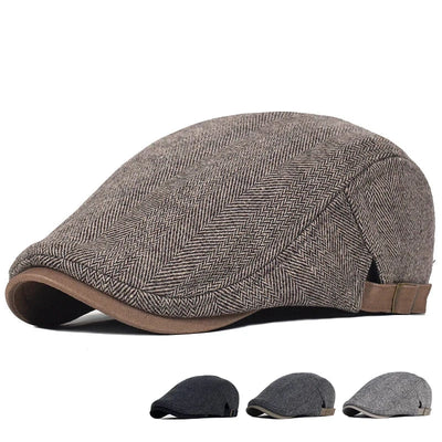 Big Size Newsboy Cap Men Winter Wool Thick Vintage Herringbone Hat