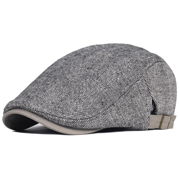 Big Size Newsboy Cap Men Winter Wool Thick Vintage Herringbone Hat