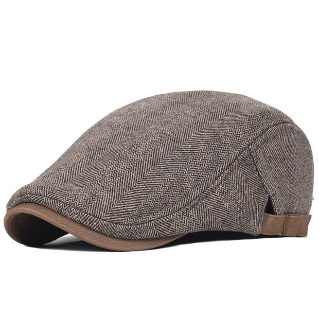 Big Size Newsboy Cap Men Winter Wool Thick Vintage Herringbone Hat