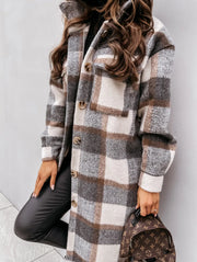 Winter Checked Jackets Coats Women Fashion Casual Oversized Turn