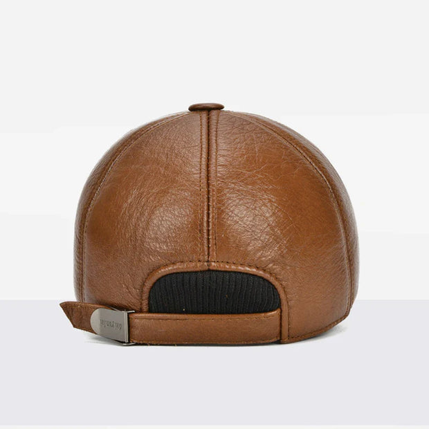 Fall Winter Outdoor Sports Hat Men Real Cowhide Leather Caps