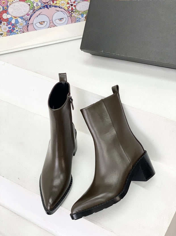 leather pointed high-heeled ankle boot ladies chelsea boots