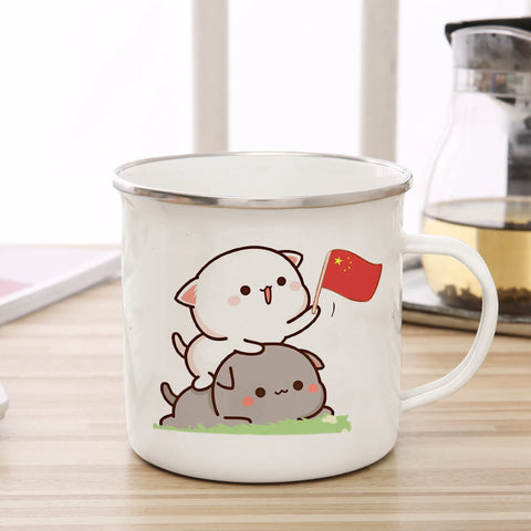 Goma cat Enamel cup Coffee tea Mug cute animal Breakfast Dessert