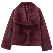 Fur Coat Women 2024 Plush Burgundy Bomber Jacket