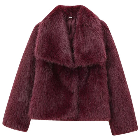 Fur Coat Women 2024 Plush Burgundy Bomber Jacket