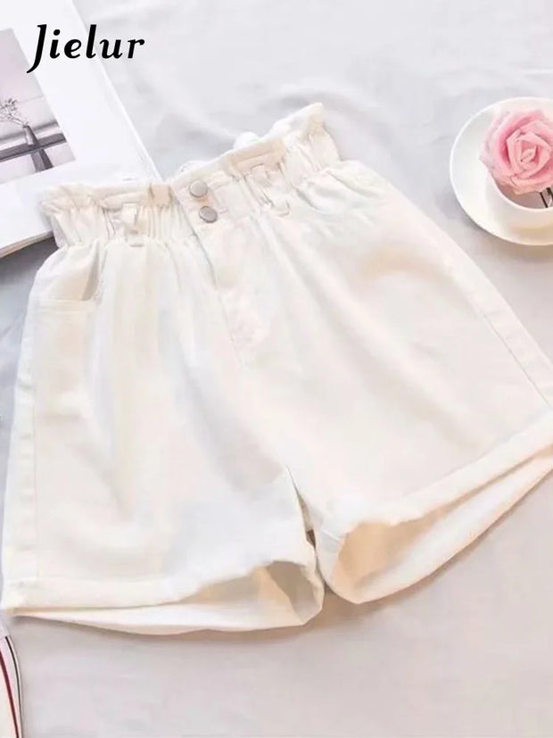 -5XL Harem Ruffled High Waisted Shorts Female Elastic Short Jeans