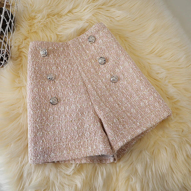 breasted woolen shorts autumn winter large size style wide leg pants