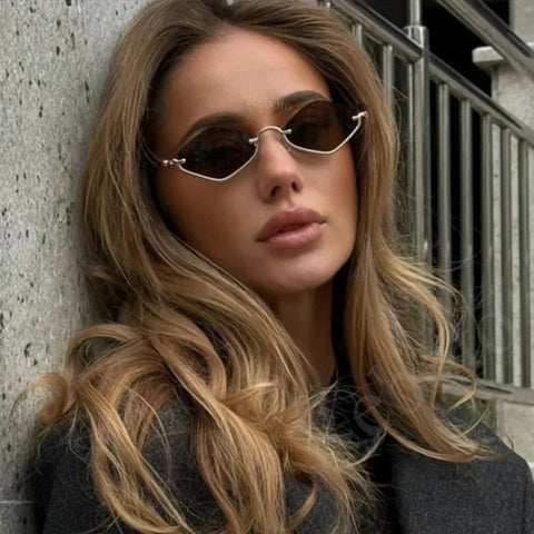 Fashion Polygonal Women Luxury Brand Metal Half Frame Sun Glasses