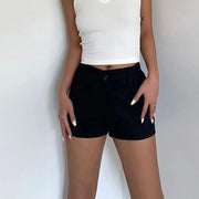 Cotton Women Shorts Vintage High Waist Pockets Female Casual Shorts