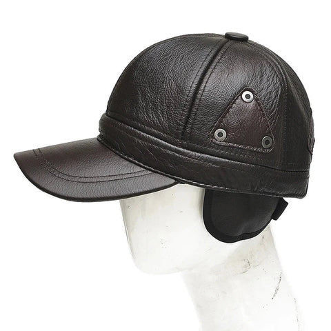 Style Men Brown Cow Leather Baseball Outdoor Real Leather Retro Hat