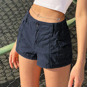 Cotton Women Cargo Shorts Vintage High Waist Pockets Casual Shorts