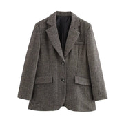 Fashion Herringbone Wool Blazer Female Retro Casual Versatile Turn