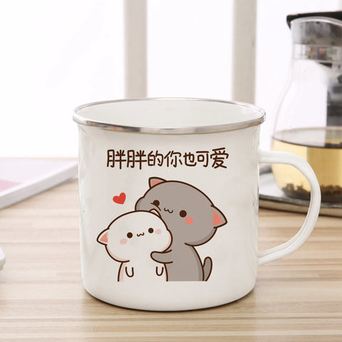 Goma cat Enamel cup Coffee tea Mug cute animal Breakfast Dessert