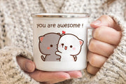 Goma cat Enamel cup Coffee tea Mug cute animal Breakfast Dessert