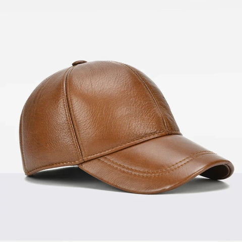 Fall Winter Outdoor Sports Hat Men Real Cowhide Leather Caps