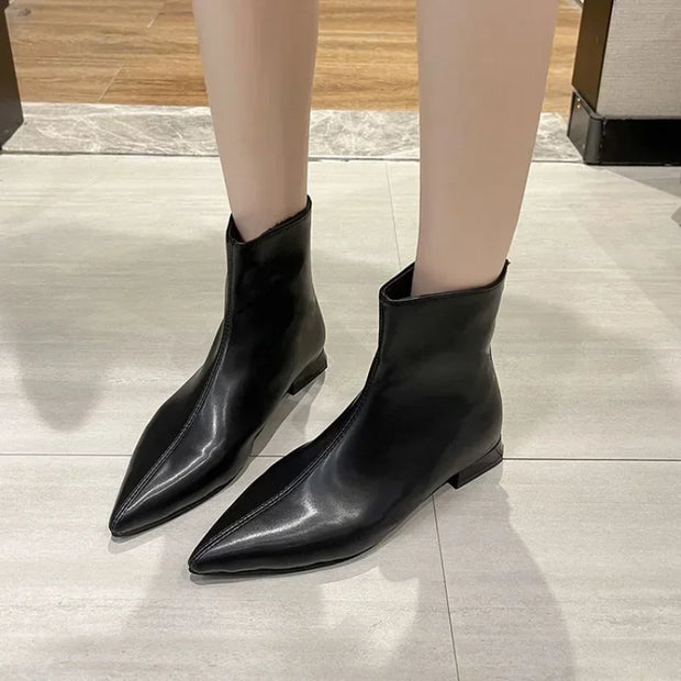 Pionted Toe Chelsea Boots 2023 Back Zipper Chunky Heel Ankle Boots