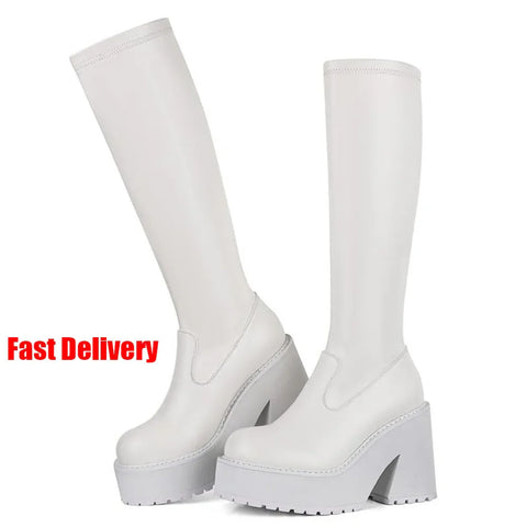 GIGIFOX Chunky High Heeled Punk Platform Boots