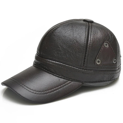 Style Men Brown Cow Leather Baseball Outdoor Real Leather Retro Hat