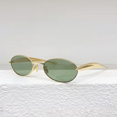 2024 Trendy Luxury Oval Sunglasses Female Gold Alloy Solar Glasses