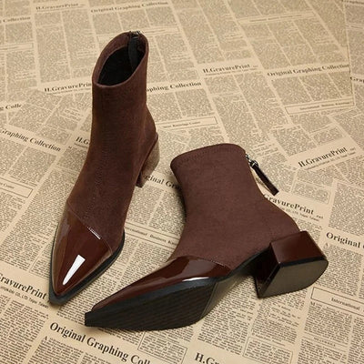 Pointed Toe Women Snow ankle Boots Suede Mid Heels Shoes