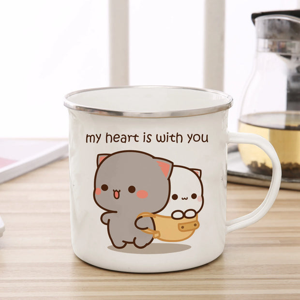 Goma cat Enamel cup Coffee tea Mug cute animal Breakfast Dessert