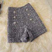 breasted woolen shorts autumn winter large size style wide leg pants