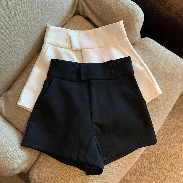 Women High Waist 2024 Summer Shorts White Black Vintage Streetwear