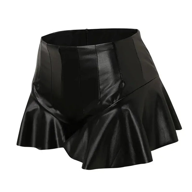 Shorts Summer High Waist Solid Color Leather Ruffle Trim Short Pants