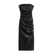 Black Beige White Strapless Faux Leather Womens Dresses 2023