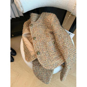 Vintage Tweed Jacket Women Elegant Cropped Coat Korean Long Sleeve