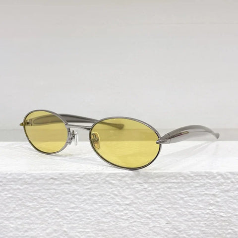 2024 Trendy Luxury Oval Sunglasses Female Gold Alloy Solar Glasses