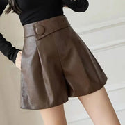 Korean Loose Solid Color Leather Shorts Autumn Winter Women'