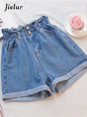 -5XL Harem Ruffled High Waisted Shorts Female Elastic Short Jeans