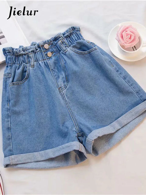 -5XL Harem Ruffled High Waisted Shorts Female Elastic Short Jeans