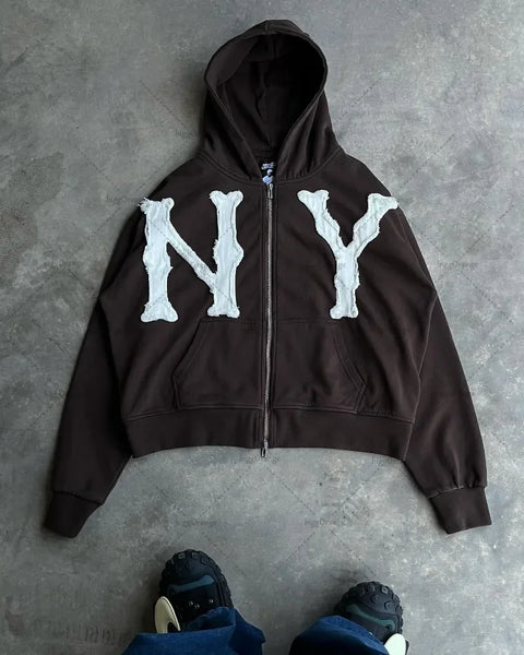 Y2k American High Street Trend Jacket Men Letter Embroidered Hoodie