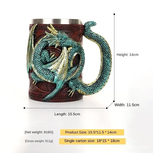 Creative 3D Dragon Beer Cup Resin 304 Stainless Steel Gothic Wine