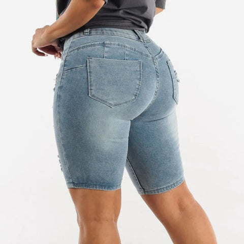 Fashion Solid Slim Butt Lifting Pants Women Elasticity Denim Shorts