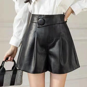 Korean Loose Solid Color Leather Shorts Autumn Winter Women'