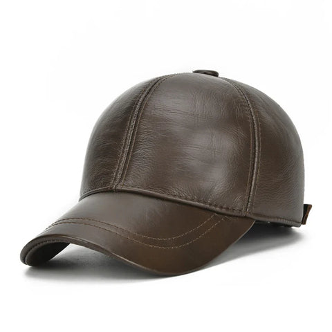 Fall Winter Outdoor Sports Hat Men Real Cowhide Leather Caps