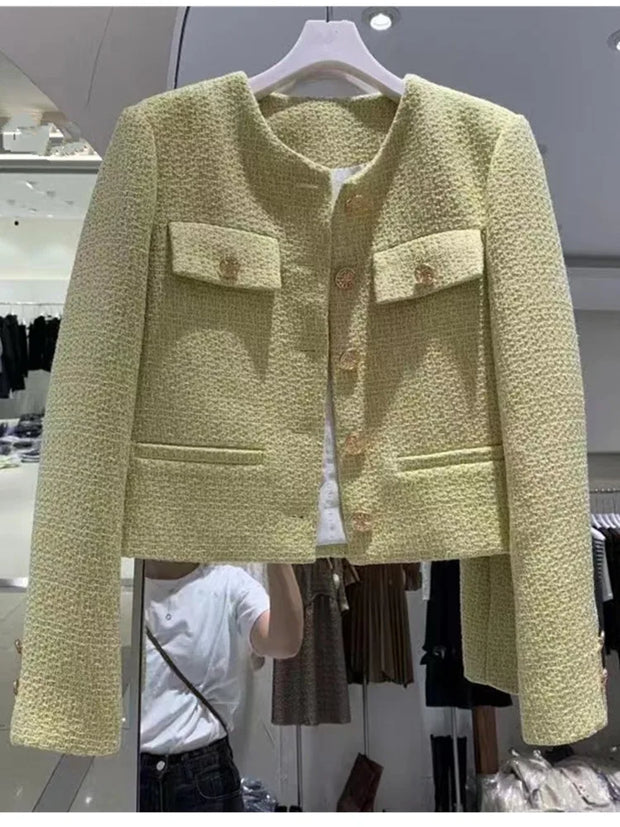 Korean Chic Female Tweed Basic Jacket Coat Women Clothing Runway