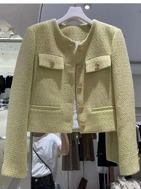 Korean Chic Female Tweed Basic Jacket Coat Women Clothing Runway