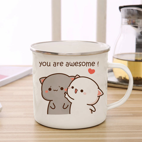 Goma cat Enamel cup Coffee tea Mug cute animal Breakfast Dessert