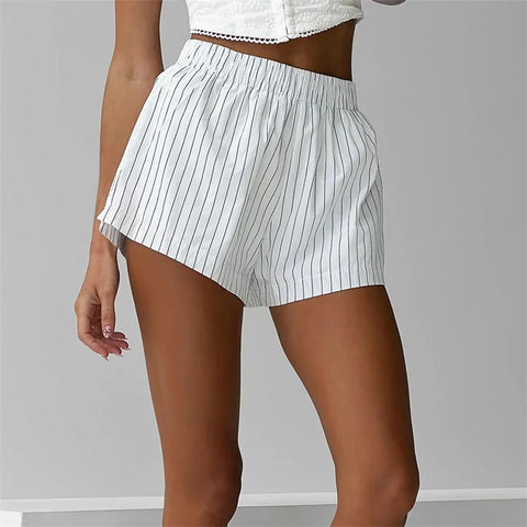 Women Y2k Stripe Boxer Summer Pants Elastic Waist Loose Fit Boy Shorts