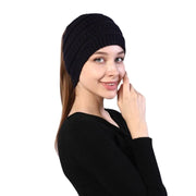 Women Autumn Winter Ponytail Beanie Hat Solid Color Lady Stretc Hat