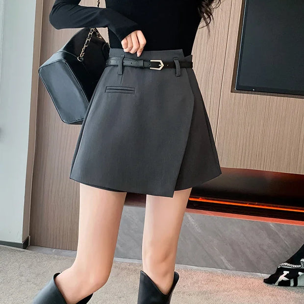 Belt 2024 Fall High Waist Elegant Fashion Office Work Short Pants