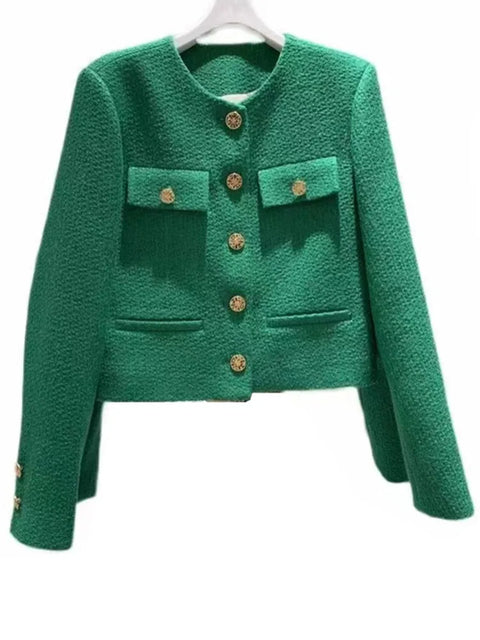 Korean Chic Female Tweed Basic Jacket Coat Women Clothing Runway