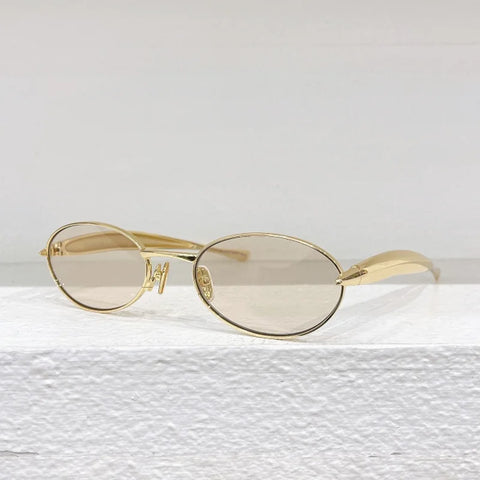 2024 Trendy Luxury Oval Sunglasses Female Gold Alloy Solar Glasses