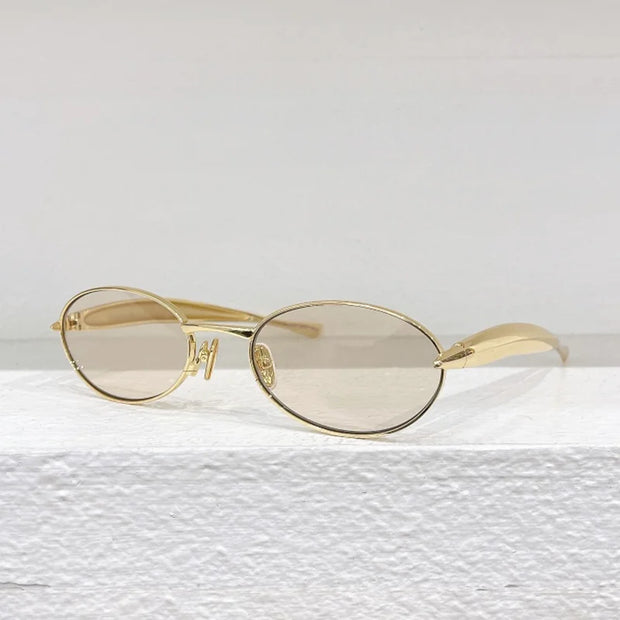 2024 Trendy Luxury Oval Sunglasses Female Gold Alloy Solar Glasses