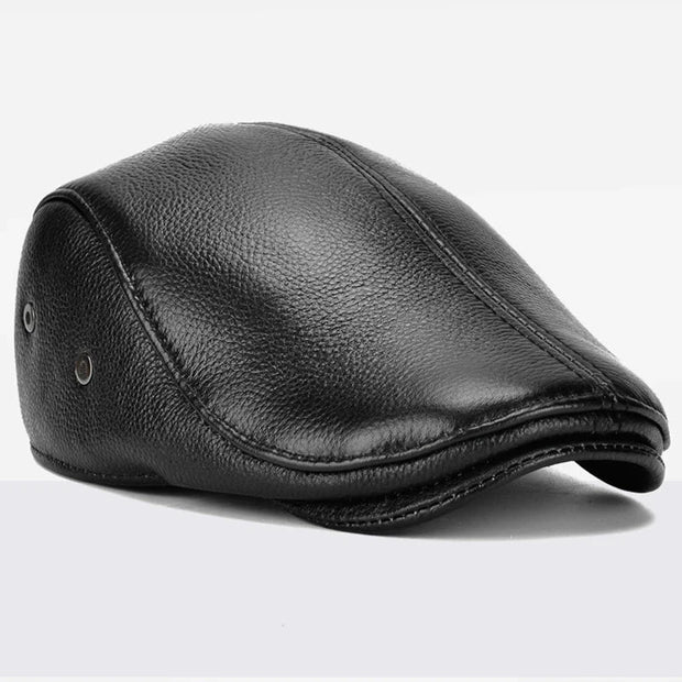 outdoor leather hat winter Berets male warm Ear protection cap